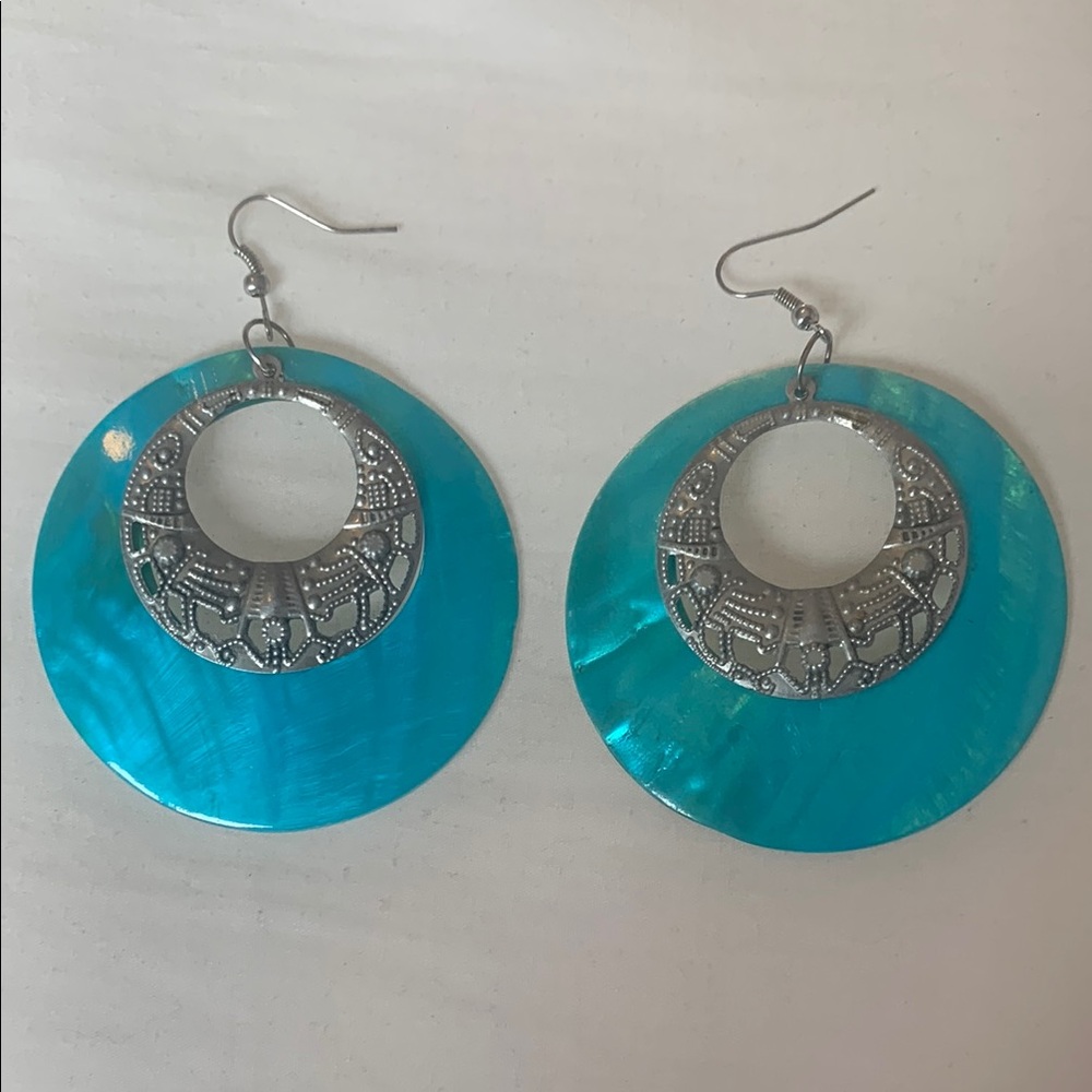 Turquoise and Silver Hoop Earrings